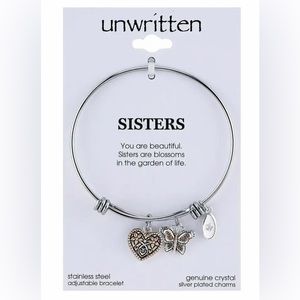 Unwritten Two-Tone "Sisters" Charm Bangle Bracelet with Silver Plated Charms
